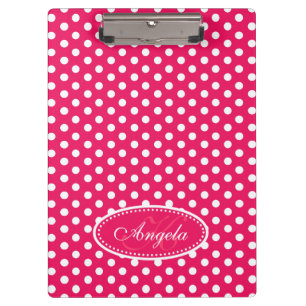 Polka dot red pink name and initial clipboard klemmbrett