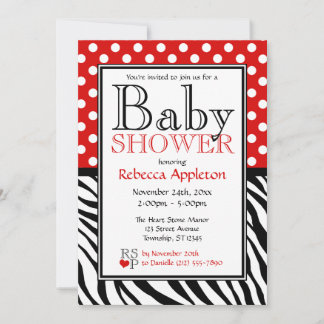 Polka Dot Red & Zebra Print Baby Dusche Einladung