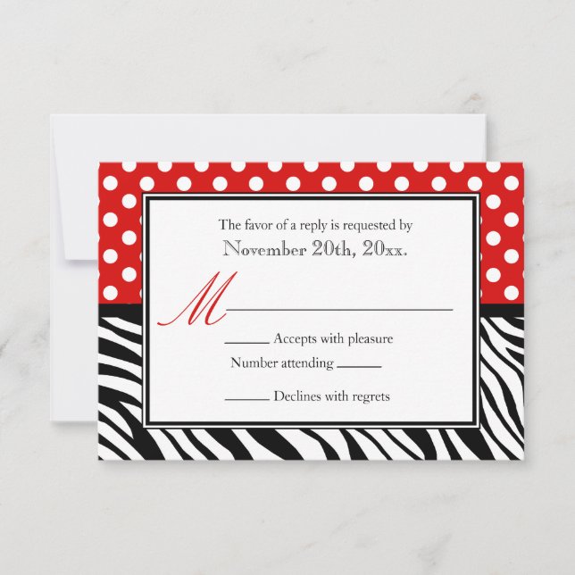 Polka Dot Red & Zebra Print Reply Cards RSVP Karte (Vorderseite)