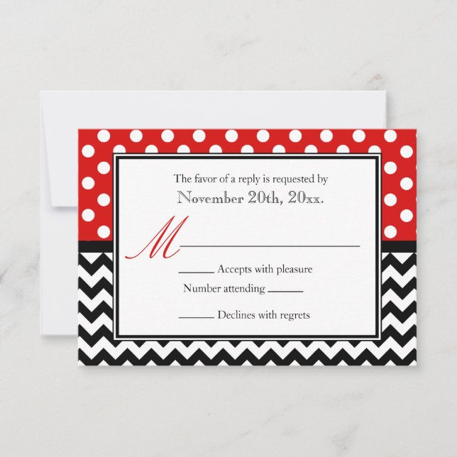 Polka Dot Red & Zickzack Reply Cards RSVP Karte (Vorderseite)