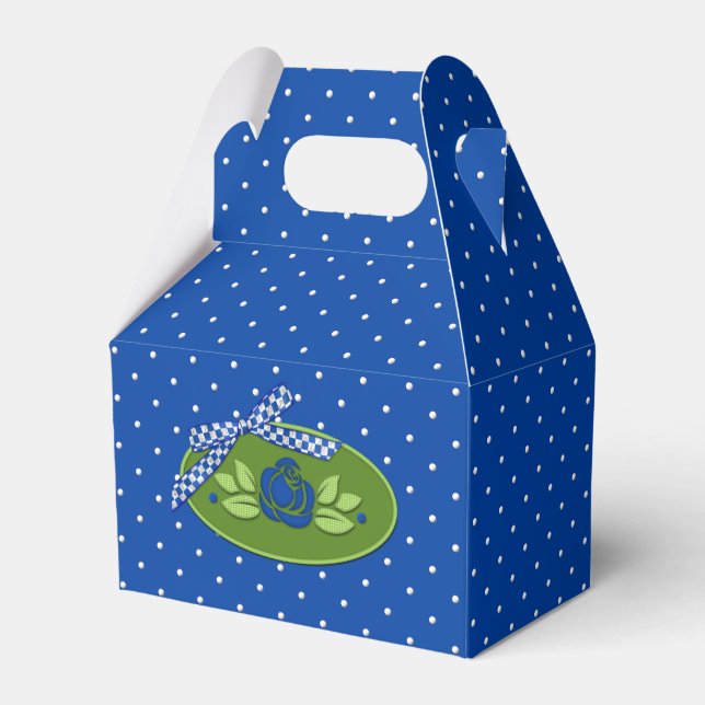 Polka Dot Rose Blue Gable Gastgeschenk Box Geschenkschachtel (Vorderseite)