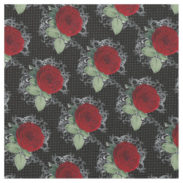 Polka Dot Rose Gothic Damask Fabric Stoff (Nahaufnahme)