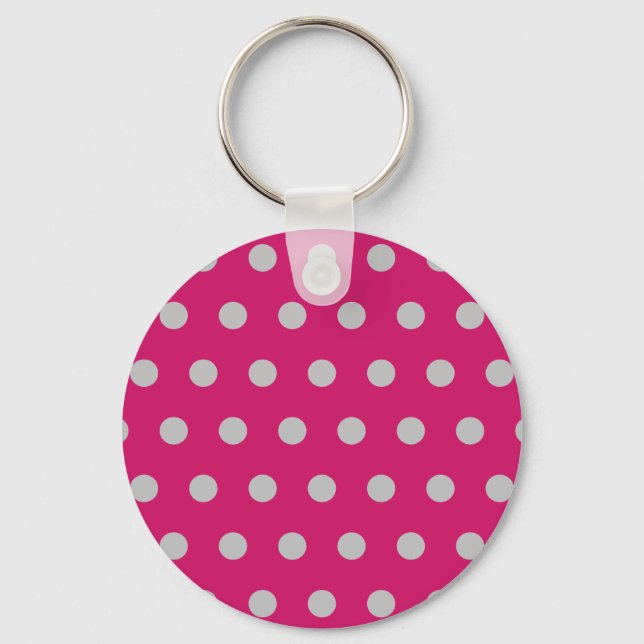 Polka Dot Schlüsselanhänger (Hot Pink & Gray) (Vorderseite)