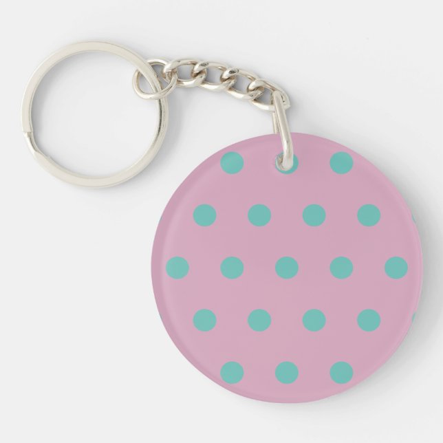Polka Dot Schlüsselanhänger (Pink & Aqua) (Vorderseite)