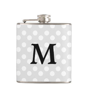 Polka Dot Silver Gray Monogram Eleganter Hip Flask Flachmann