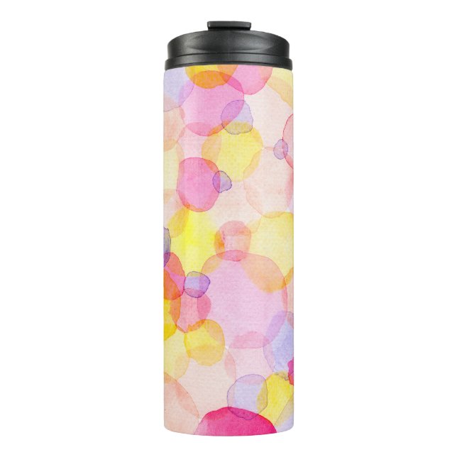 Polka Dot Splash: Farbenfrohe Wasserfarbe Thermosbecher (Vorderseite)