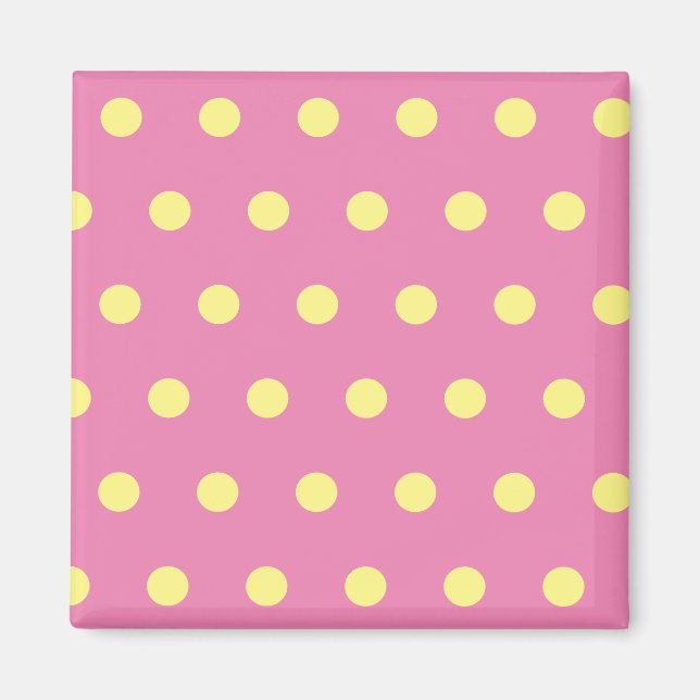 Polka Dot Square Magnet (rosa und weich gelb) (Vorne)