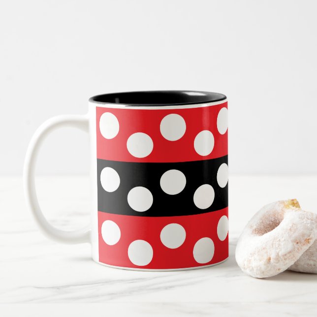 Polka Dot Stripes Muster Zweifarbige Tasse (Mit Donut)