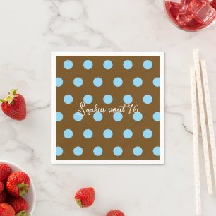 Polka Dot Sweet 16 - Blaue und braune Punkte Gebur Serviette