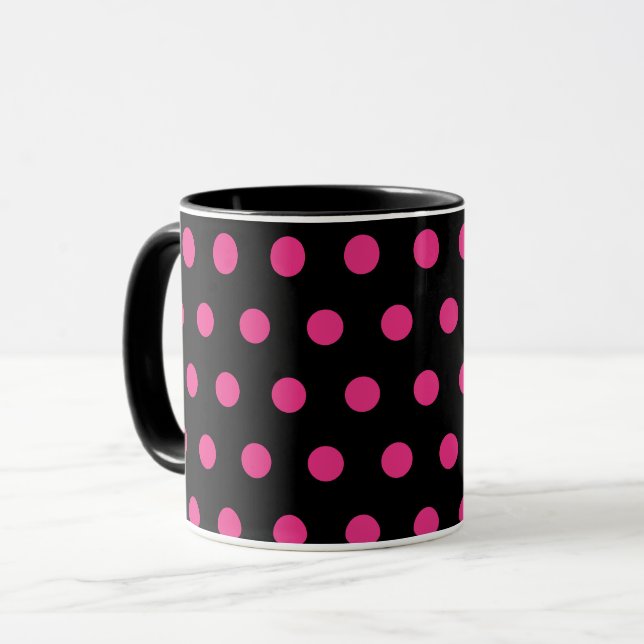 Polka Dot Tasse (Schwarz & Neon Pink) (Vorderseite Links)