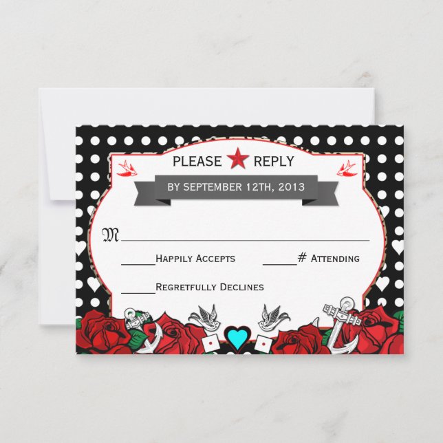 Polka Dot Tattoo Rockabilly Wedding Rsvp Card (Vorderseite)