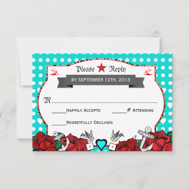 Polka Dot Tattoo Rockabilly Wedding Rsvp Card (Vorderseite)