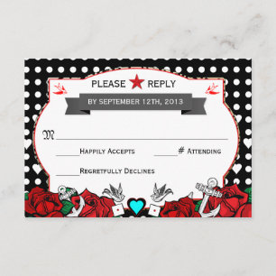 Polka Dot Tattoo Rockabilly Wedding Rsvp Card Karte