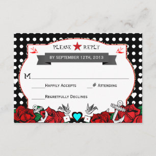Polka Dot Tattoo Rockabilly Wedding Rsvp Card Karte