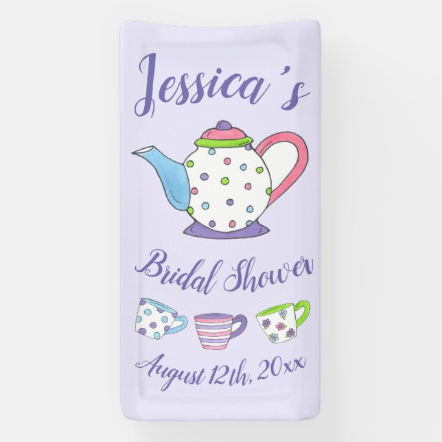 Polka Dot Teapot Nachmittag Tea Bridal Babydusche Banner (Vertikal)