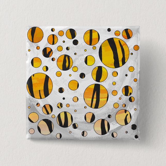 Polka Dot Tiger Black and Orange Print Button (Vorderseite)