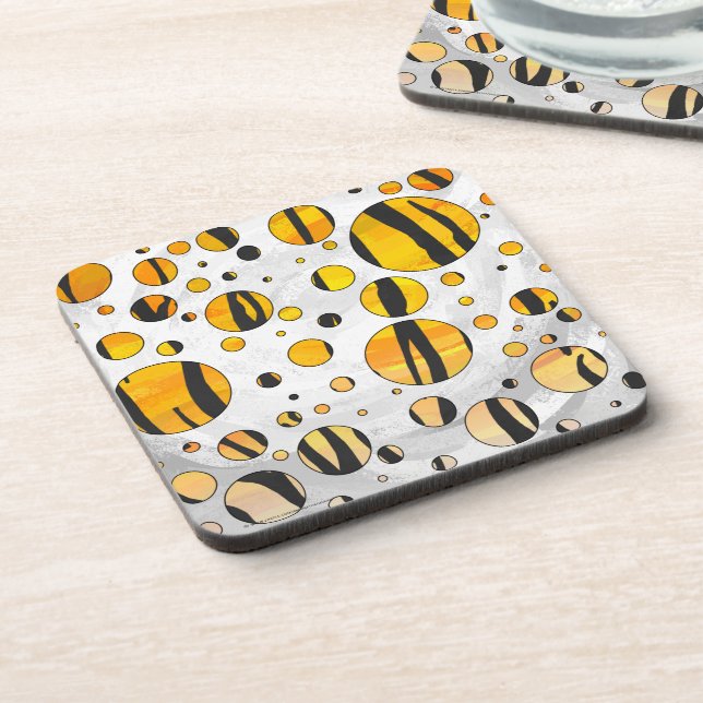 Polka Dot Tiger Black and Orange Print Getränkeuntersetzer (Linke Seite)