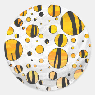 Polka Dot Tiger Black and Orange Print Runder Aufkleber