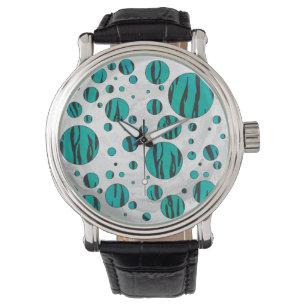 Polka Dot Tiger Black und Aquamarin Print Armbanduhr