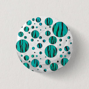 Polka Dot Tiger Black und Aquamarin Print Button