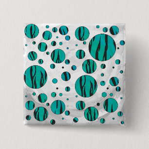 Polka Dot Tiger Black und Aquamarin Print Button
