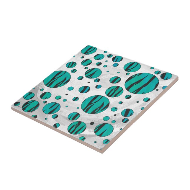 Polka Dot Tiger Black und Aquamarin Print Fliese (Seite)