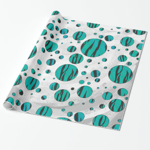 Polka Dot Tiger Black und Aquamarin Print Geschenkpapier