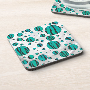Polka Dot Tiger Black und Aquamarin Print Getränkeuntersetzer
