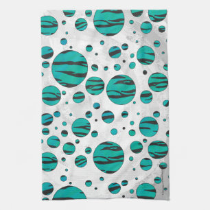 Polka Dot Tiger Black und Aquamarin Print Handtuch