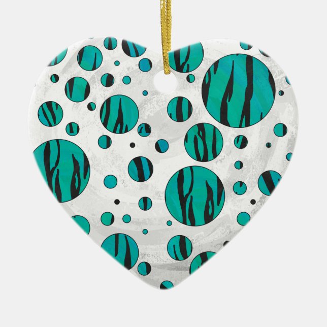 Polka Dot Tiger Black und Aquamarin Print Keramik Ornament (Vorne)