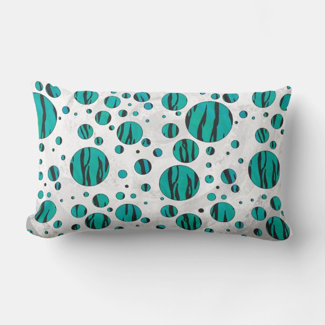Polka Dot Tiger Black und Aquamarin Print Lendenkissen (Vorderseite)