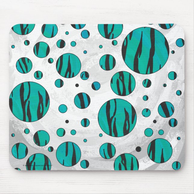 Polka Dot Tiger Black und Aquamarin Print Mousepad (Vorne)