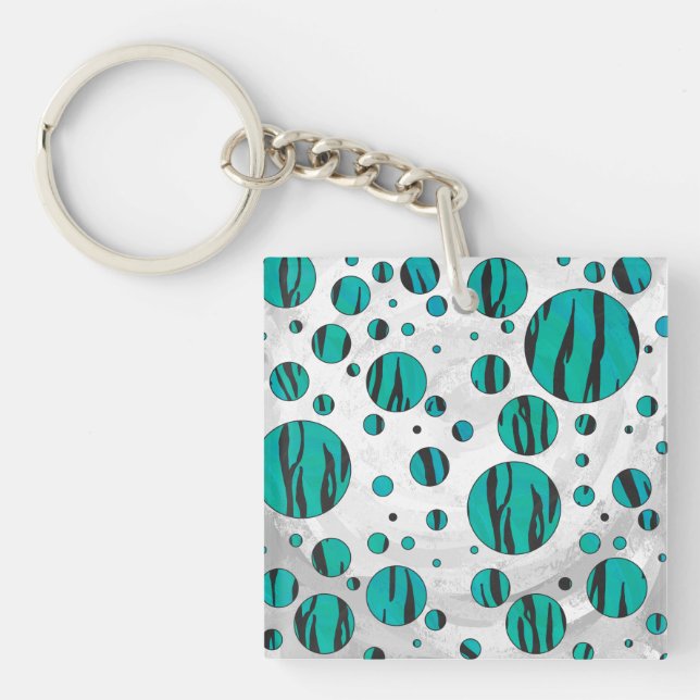 Polka Dot Tiger Black und Aquamarin Print Schlüsselanhänger (Vorderseite)