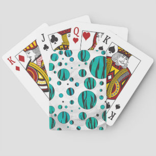 Polka Dot Tiger Black und Aquamarin Print Spielkarten