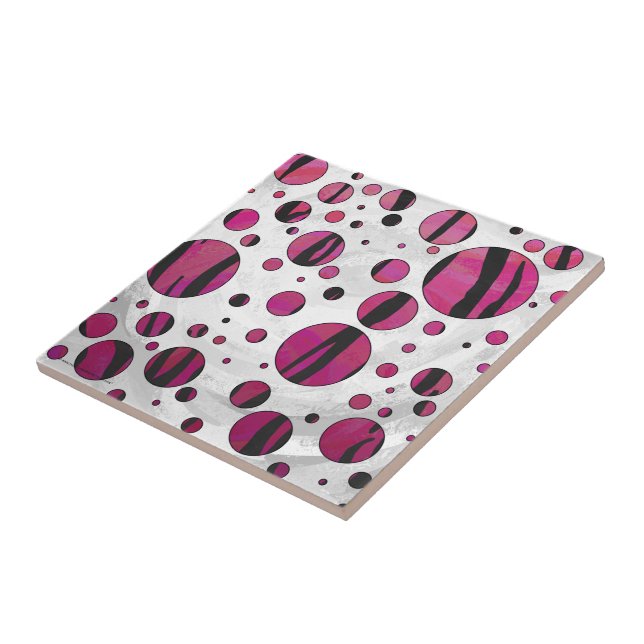 Polka Dot Tiger Hot Pink und Black Print Fliese (Seite)