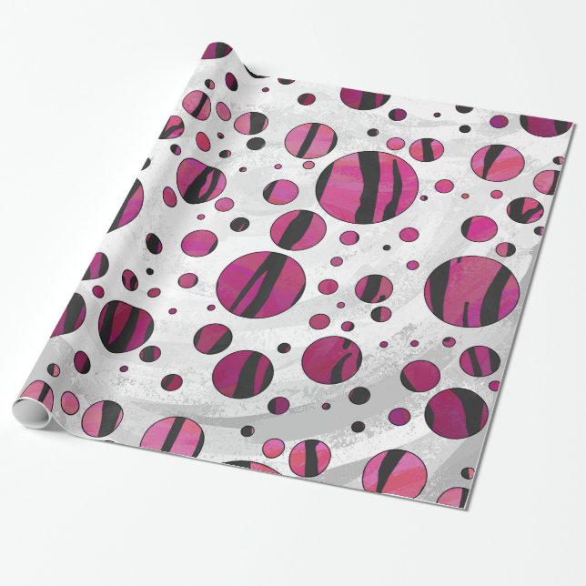 Polka Dot Tiger Hot Pink und Black Print Geschenkpapier (Ungerollt)