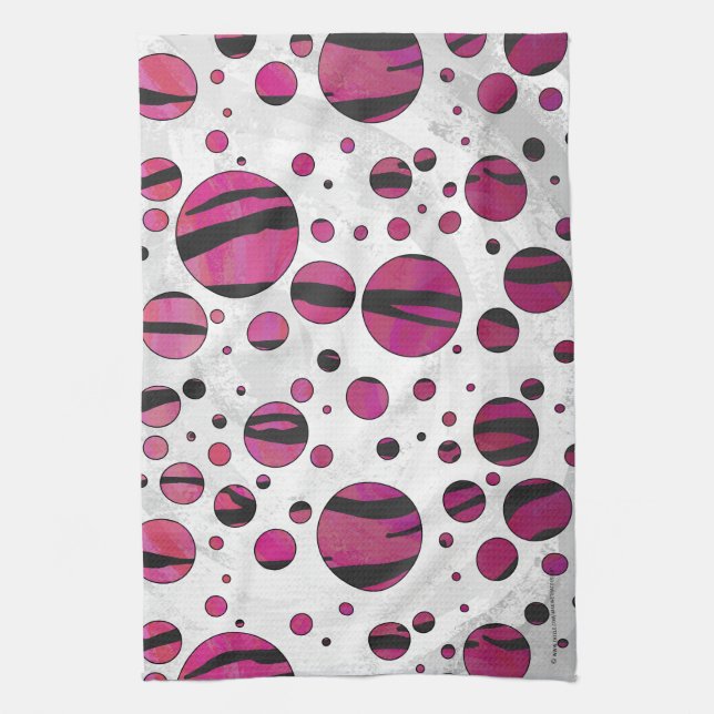 Polka Dot Tiger Hot Pink und Black Print Handtuch (Vertikal)
