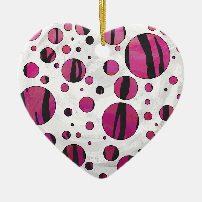 Polka Dot Tiger Hot Pink und Black Print Keramikornament (Vorne)