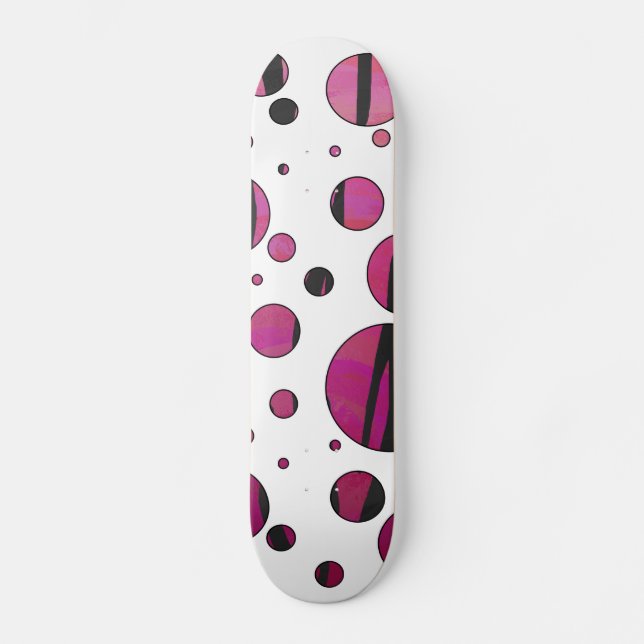Polka Dot Tiger Hot Pink und Black Print Skateboard (Vorderseite)