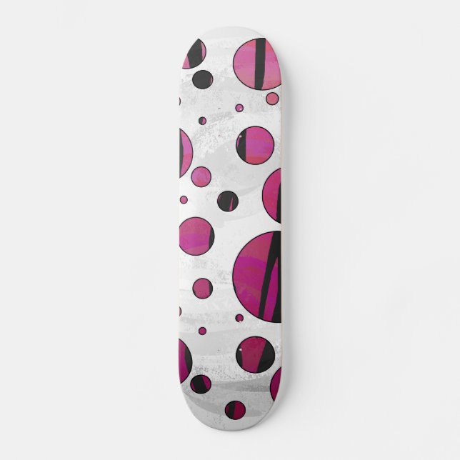 Polka Dot Tiger Hot Pink und Black Print Skateboard (Vorderseite)