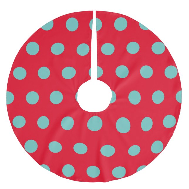 Polka Dot Tree Skirt (Red & Aqua) Polyester Weihnachtsbaumdecke (Vorderseite)