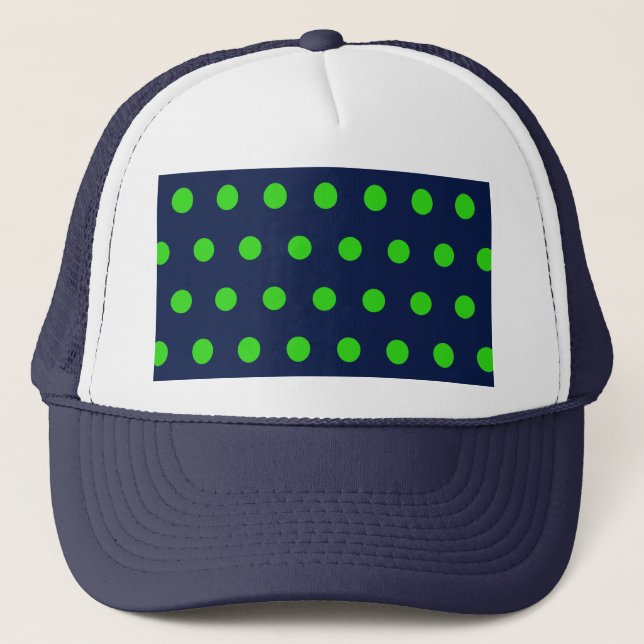 Polka Dot Trucker Hat (Navy Blue & Lime Green) Truckerkappe (Vorderseite)