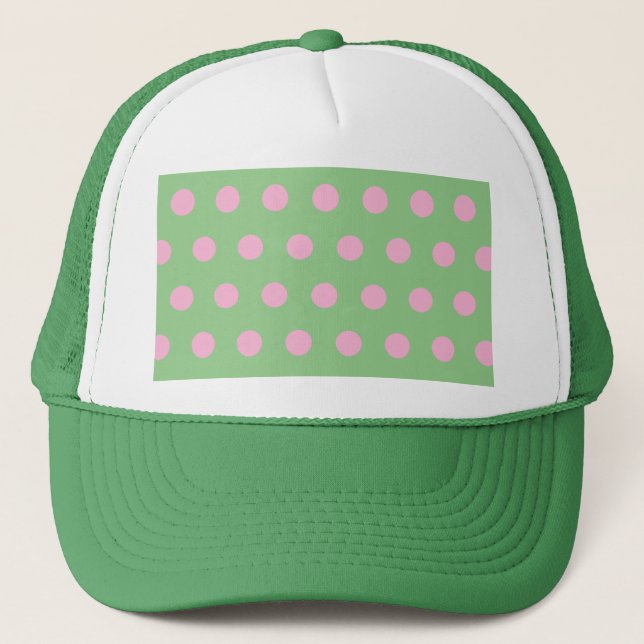 Polka Dot Trucker Hat (Sage Green & Pastel Pink) Truckerkappe (Vorderseite)