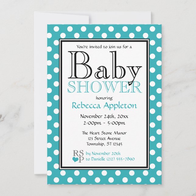 Polka Dot Turquoise Kinderdusche Einladungen (Vorderseite)