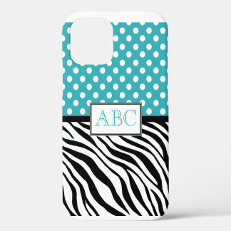 Polka Dot Turquoise und Zebra Print iPhone 12 Hülle