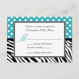 Polka Dot Turquoise & Zebra Print Replik Cards RSVP Karte
