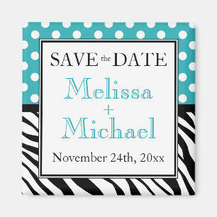 Polka Dot Turquoise Zebra Print Save the Date Magnet
