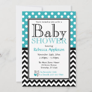 Polka Dot Turquoise & Zickzack Baby Dusche Einladung