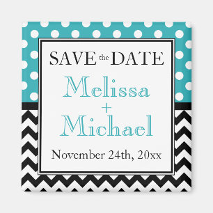 Polka Dot Turquoise & Zickzack Save the Date Magne Magnet