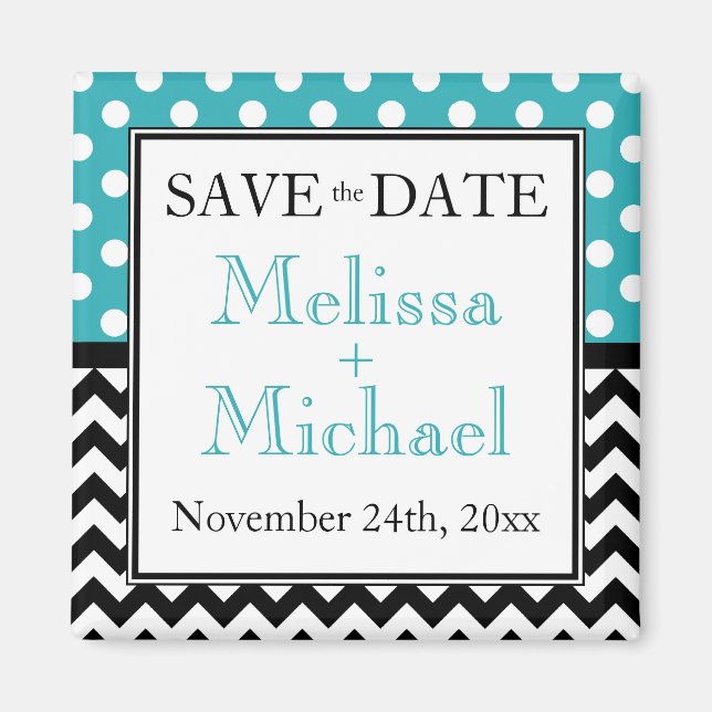 Polka Dot Turquoise & Zickzack Save the Date Magne Magnet (Vorne)
